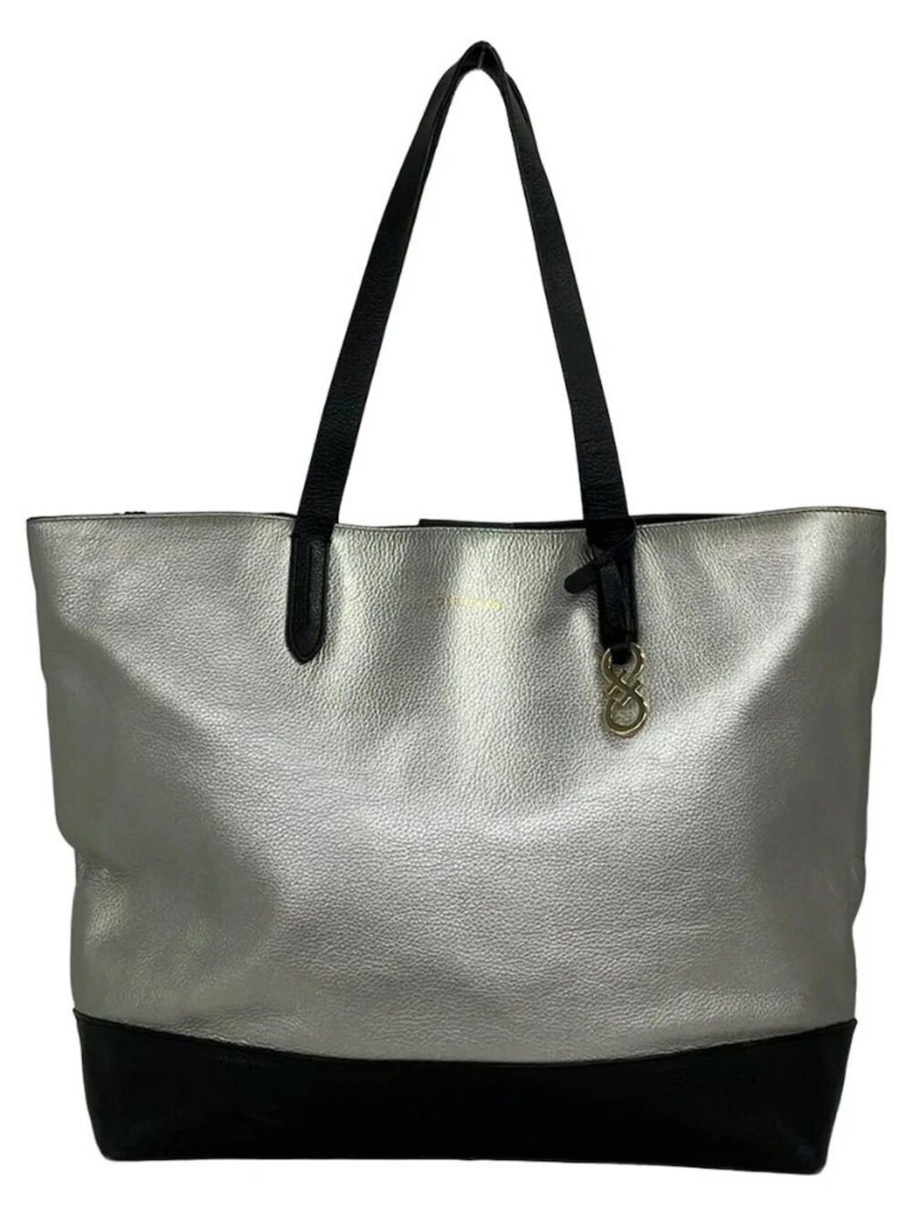 COLE HAAN Silver Black Leather Shoulder Bag